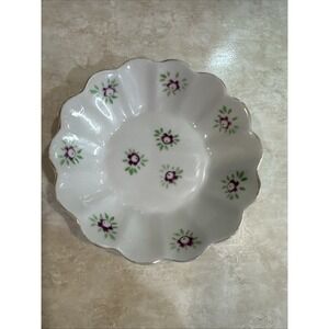 Vintage Japan Hand painted Porcelain Trinket Dish Bowl Scalloped Pink Roses 4.5"